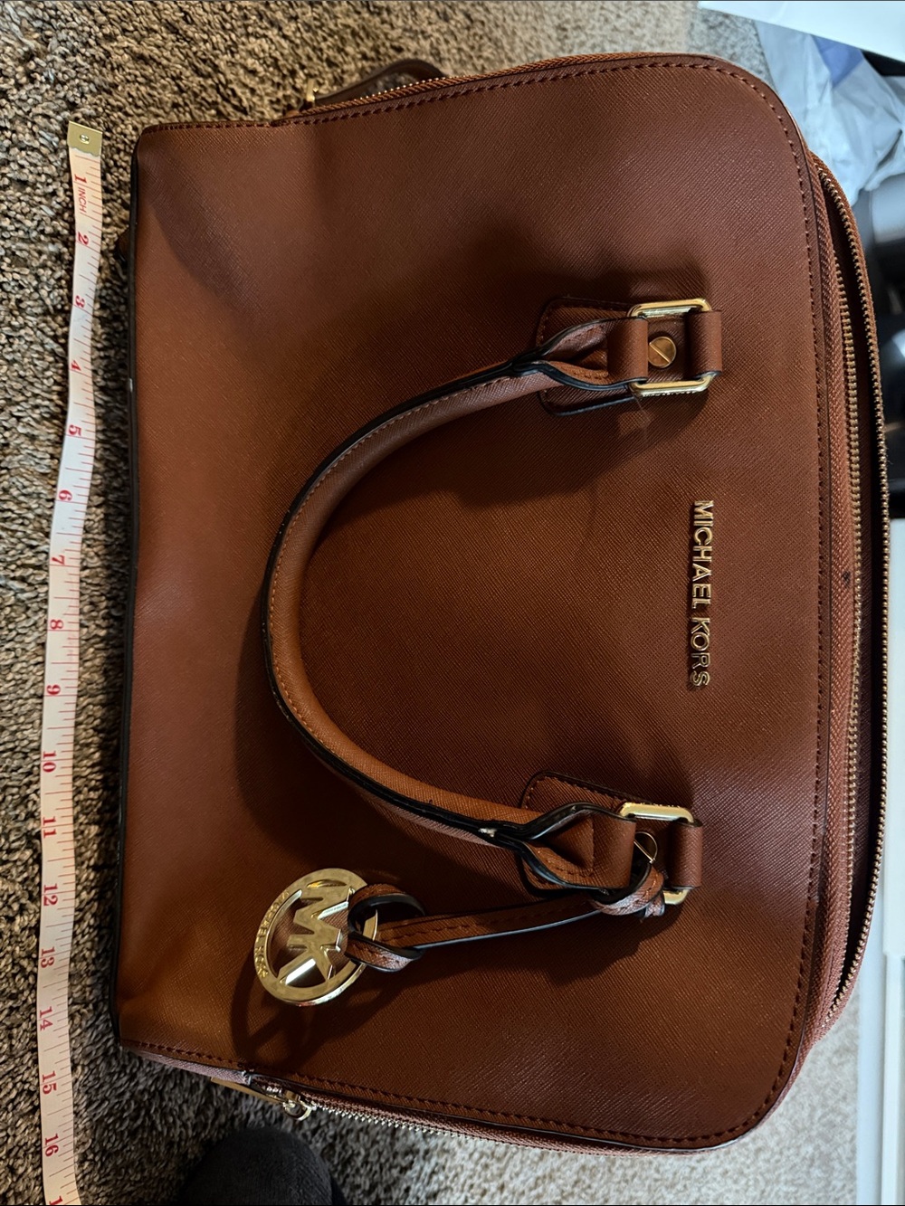 Michael Kors Chestnut Saffiano Leather Satchel with Gold Accent